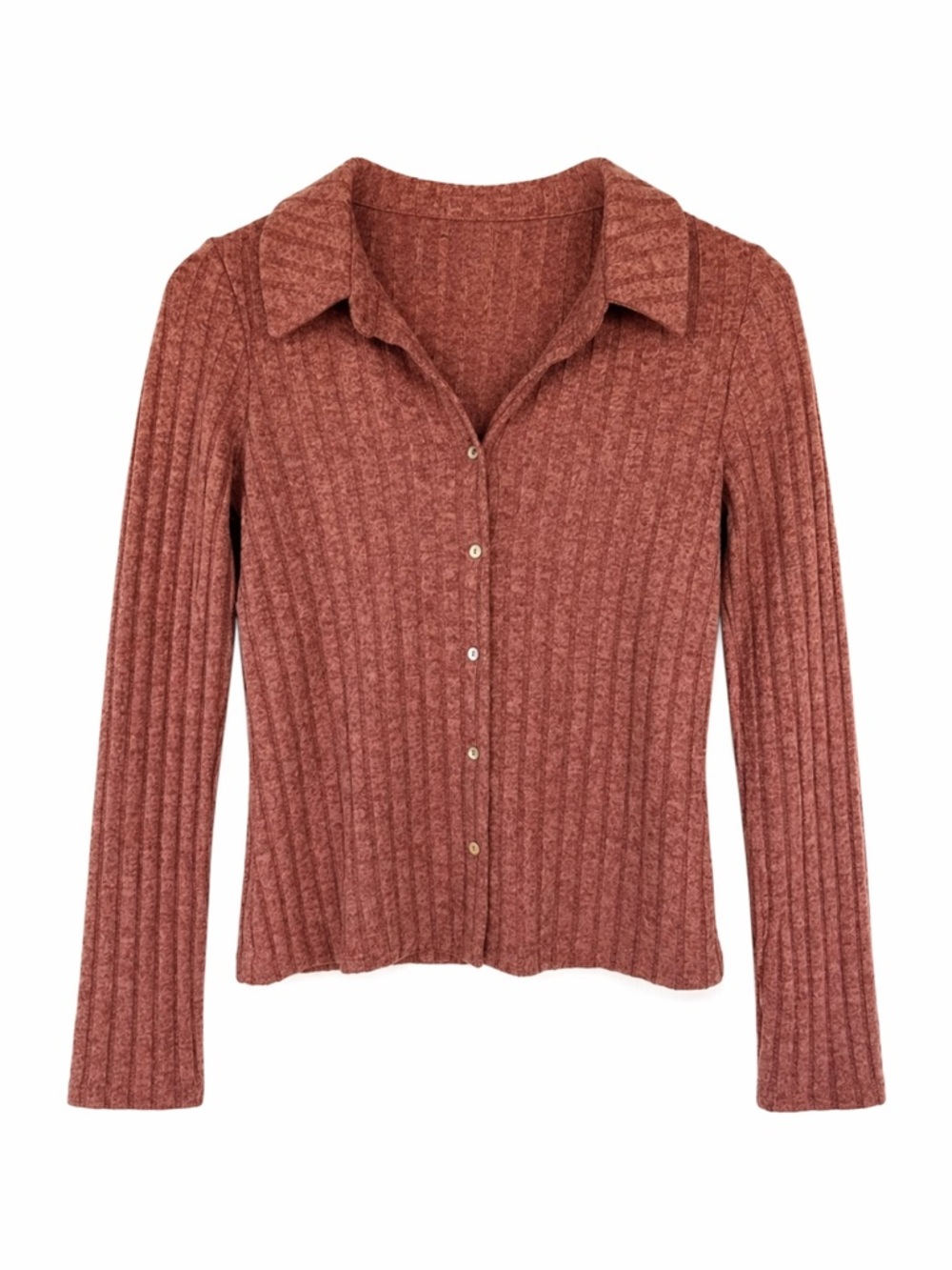Zara Ribbed Button Front Collared Top Long Sleeve Size Medium